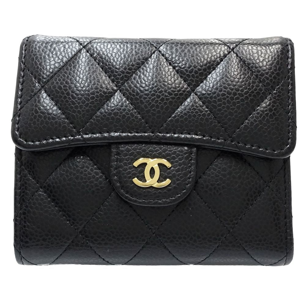 Chanel Caviar Skin Trifold Wallet Matelasse AP0231