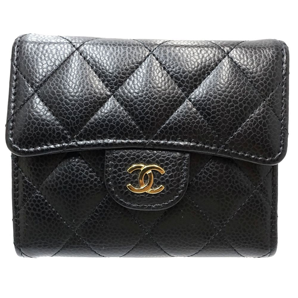 Chanel Caviar Skin Trifold Wallet Matelasse AP0231