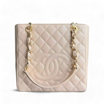 Chanel PST Petite Shopping Tote - Caviar Quilted Beige Gold