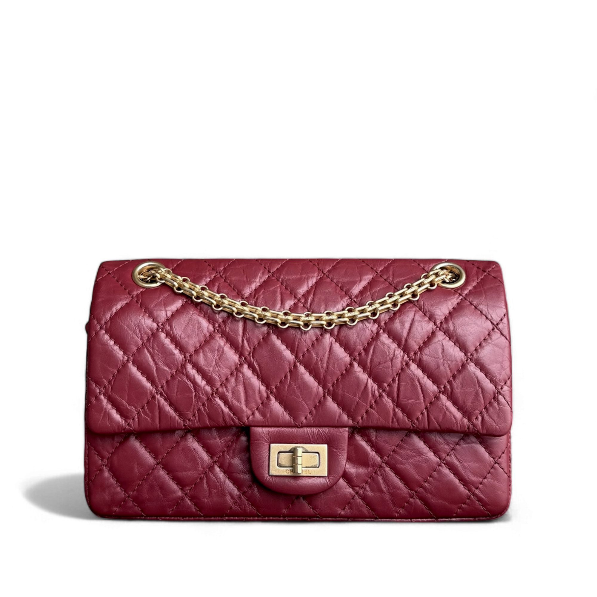 Chanel 2.55 Reissue 255 - 24CM Quilted Calfskin Dark Red Burgundy Gold Hardware Series 25