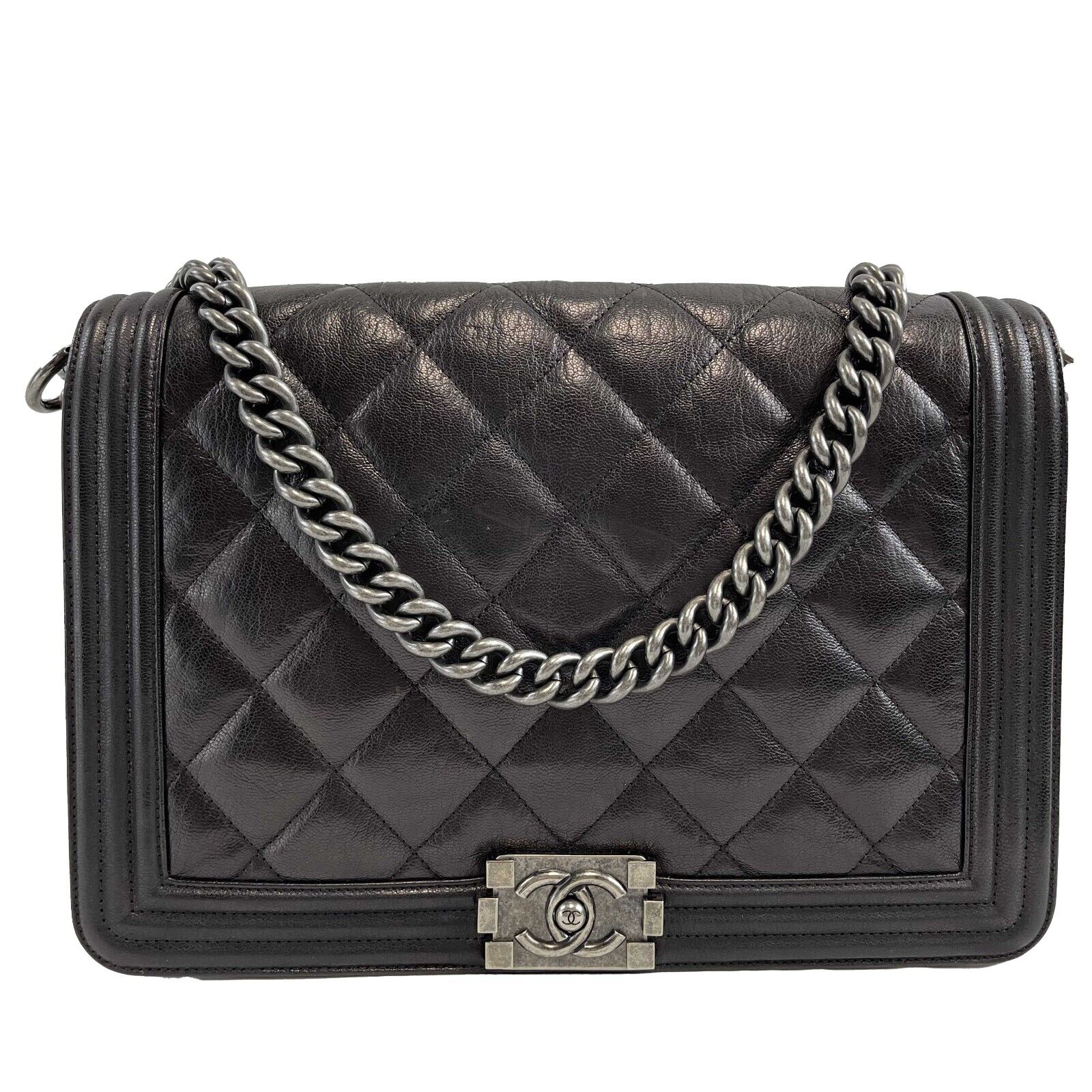 Top Quality Chanel Double Stitch Boy New Medium Quilted Calfskin Black Handbag