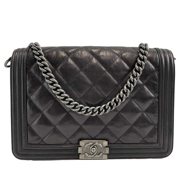 Top Quality Chanel Double Stitch Boy New Medium Quilted Calfskin Black Handbag