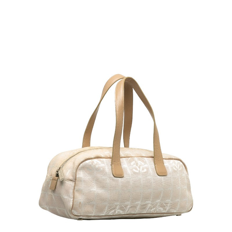 Chanel New Label Line Handbags Boston Bag Ivory Beige Canvas Leather  CHANEL