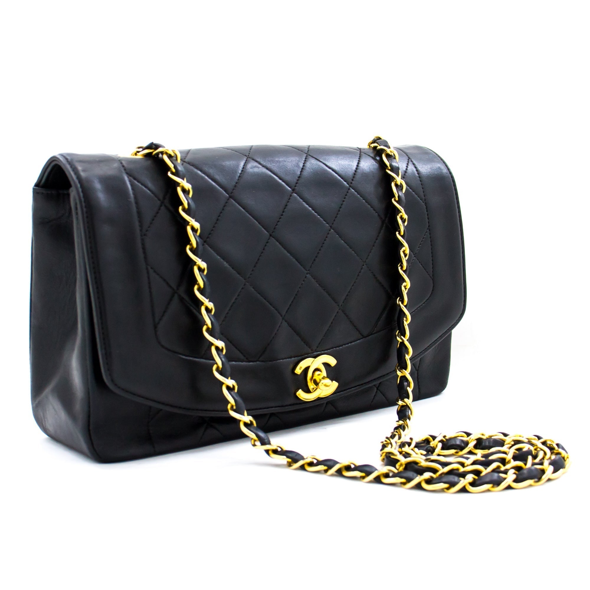 Top Quality Chanel Diana New Chain Shoulder Bag Black Quilted Lambskin Purse