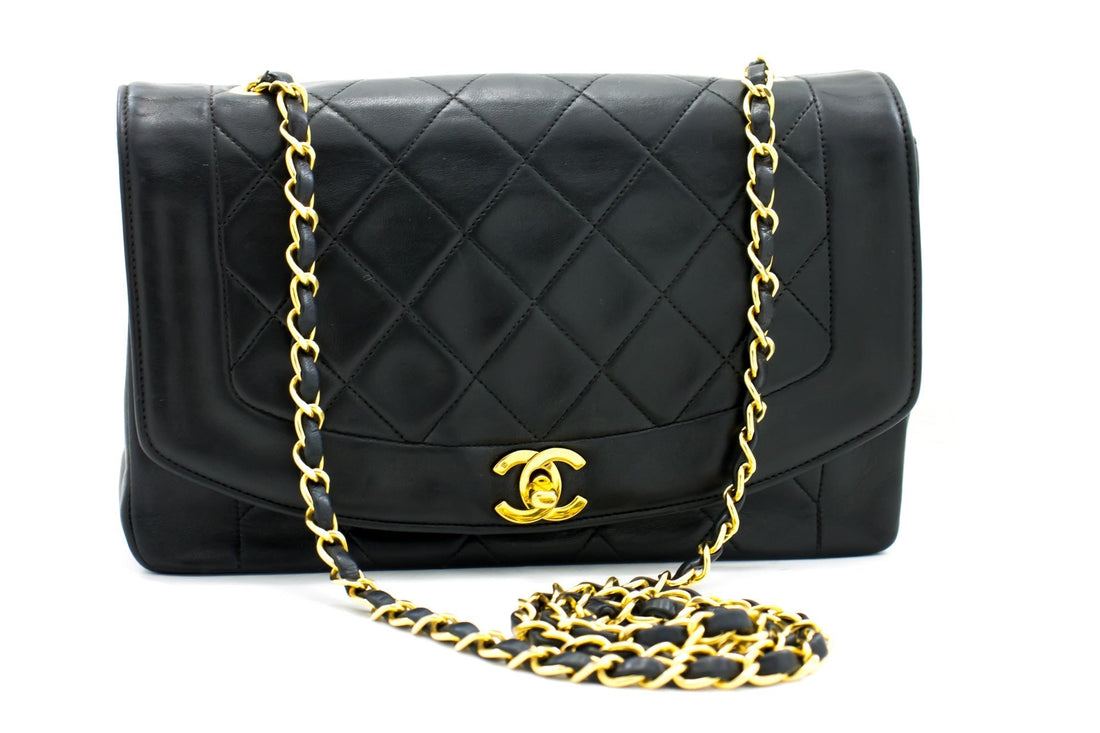 Top Quality Chanel Diana New Chain Shoulder Bag Black Quilted Lambskin Purse