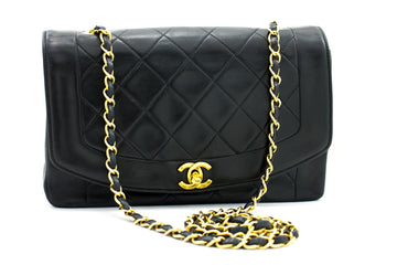 CHANEL Diana Flap Chain Shoulder Bag Black Quilted Lambskin Purse h32