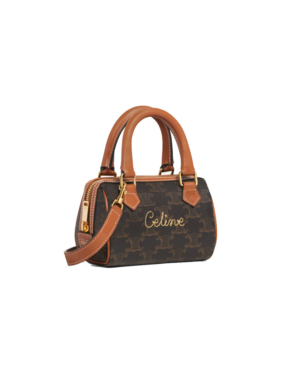 Mini Boston Bag in Triomphe Canvas with Celine Cursive
