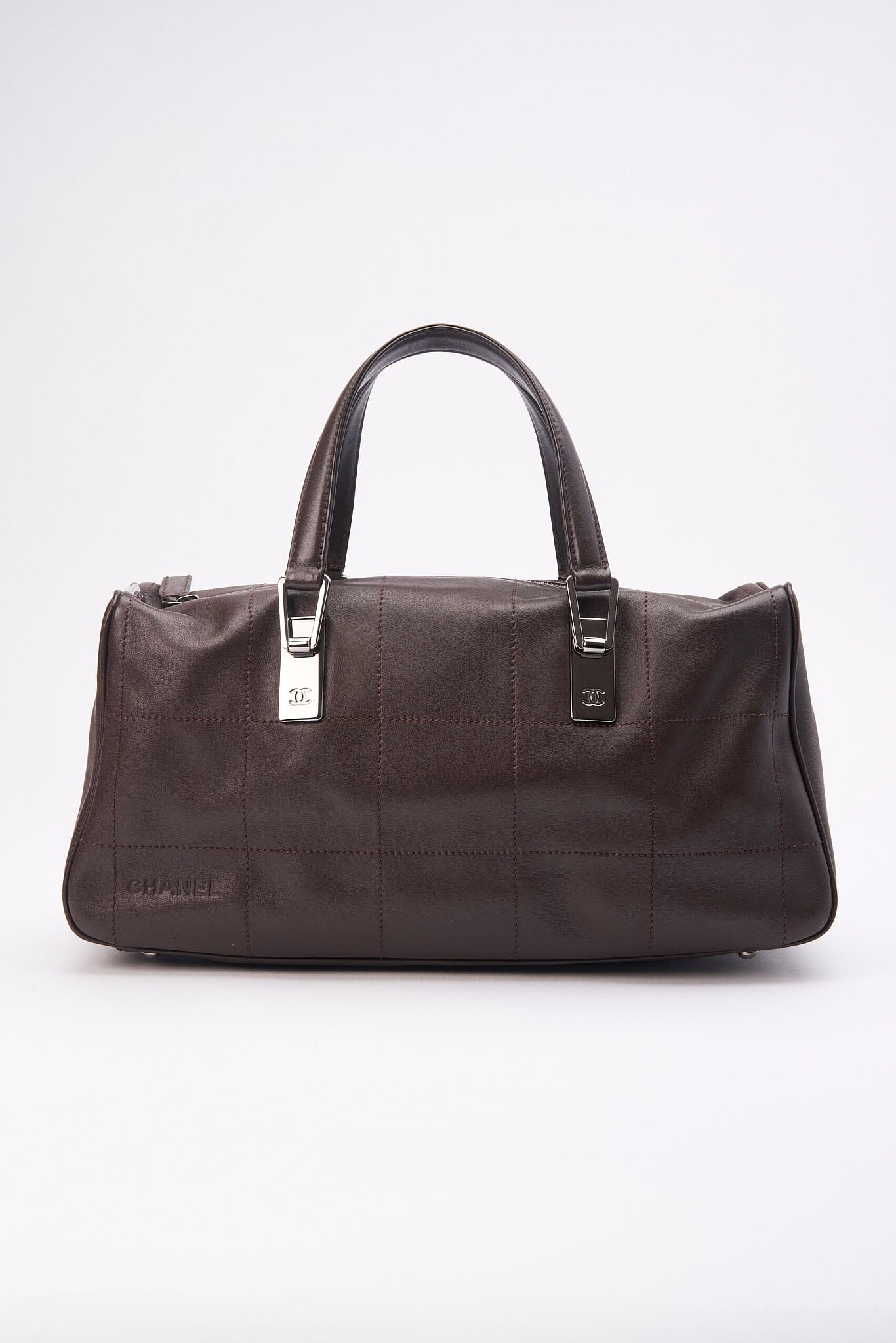 Chanel Brown Chocolate Bar Boston Bag with Silver Hardware