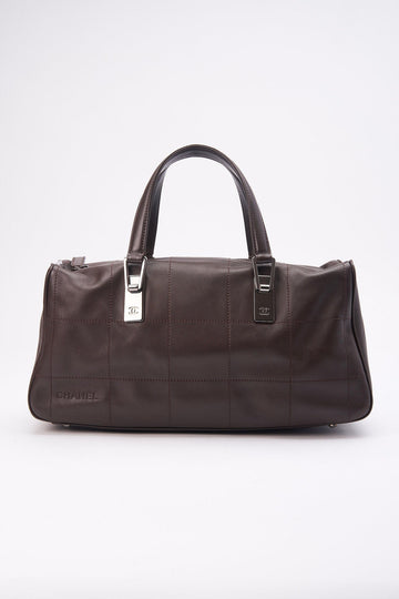 Chanel Brown Chocolate Bar Boston Bag with Silver Hardware