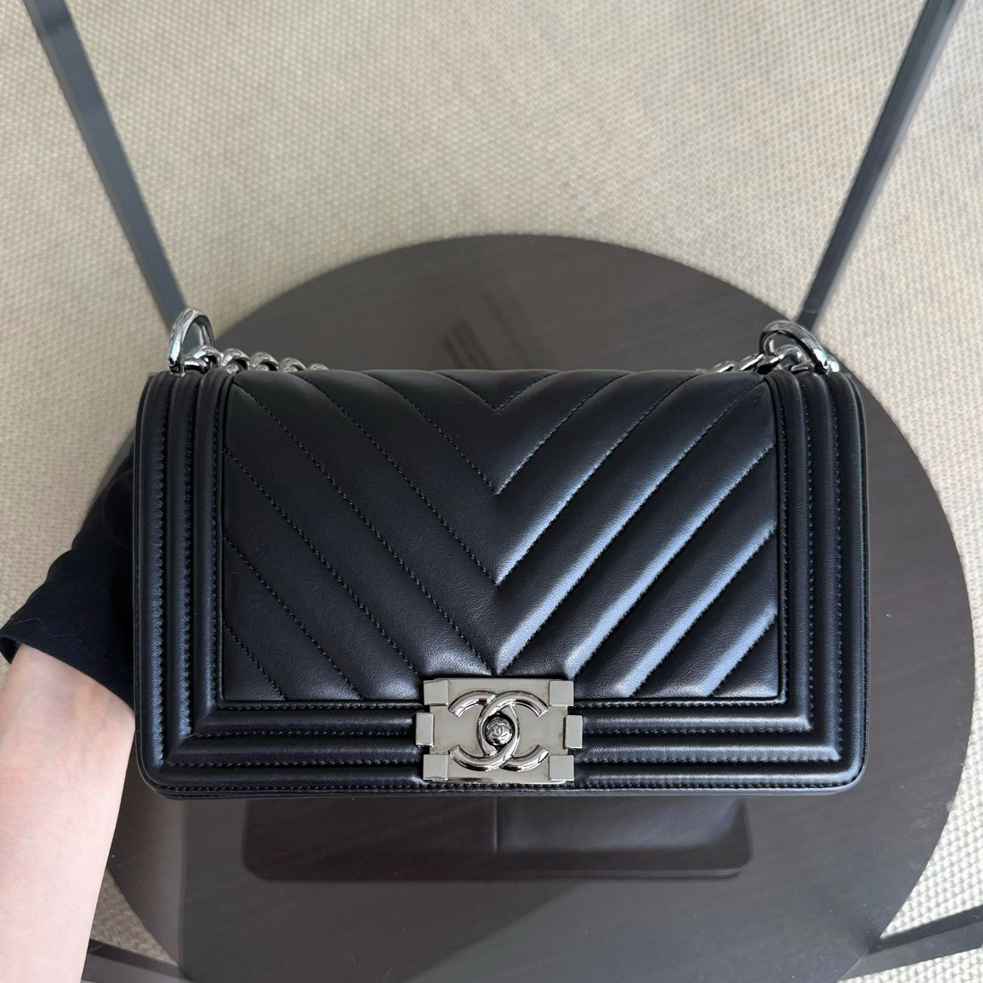 Chanel Boy Medium - 25CM Quilted Calfskin Black Dark Silver Hardware Series 25