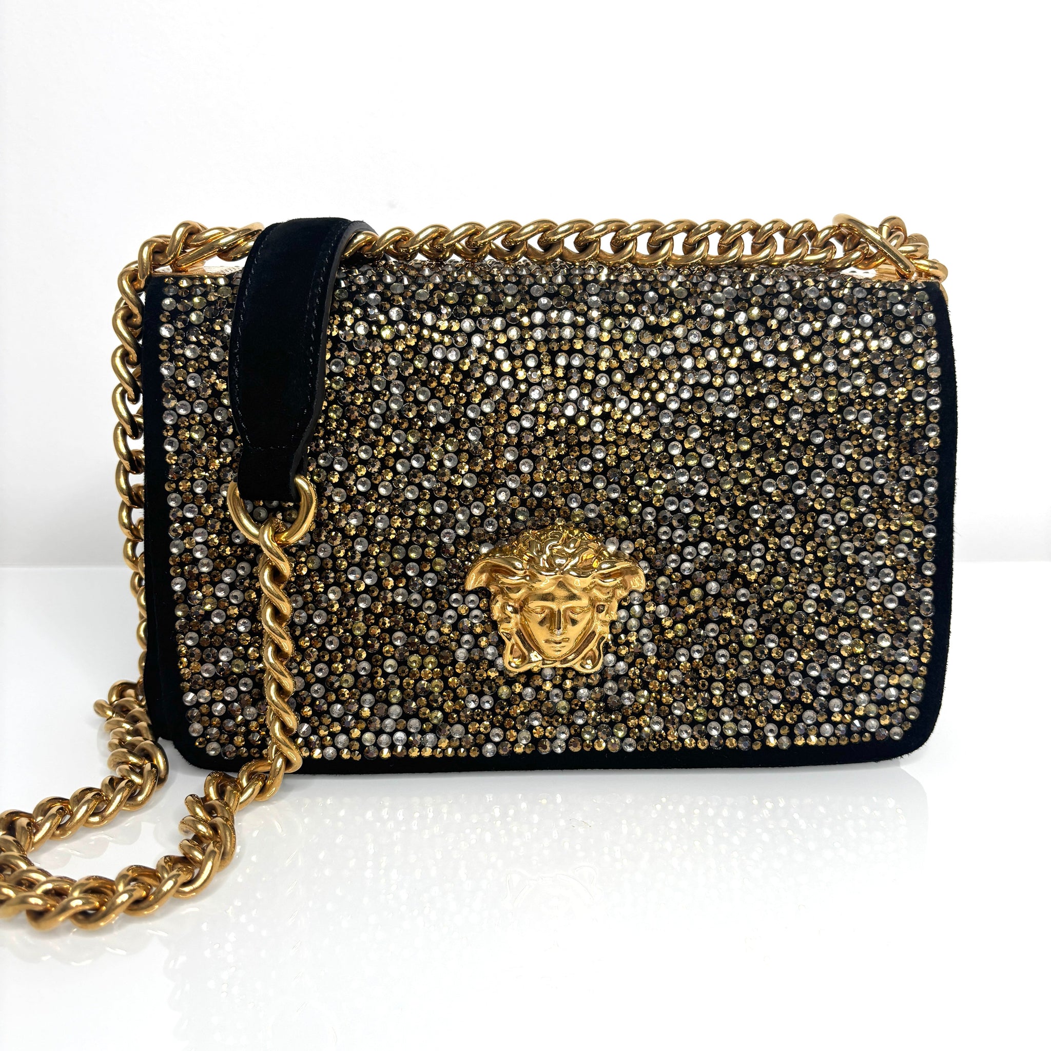 Versace La Medusa Crystal Black Velvet Cross-body Shoulder Bag