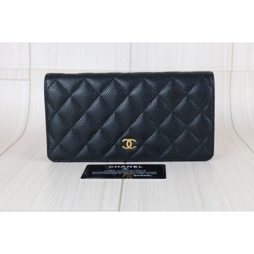 Very Good ( Rank A) ?CHANEL Caviar Skin Black Long Wallet Made In 2014Year?X25062320