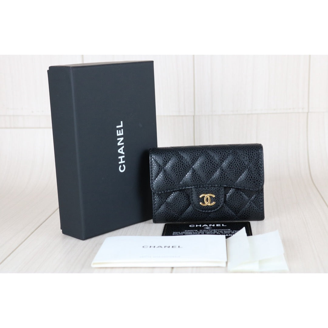 Very Good ( Rank A) ?CHANEL Caviar Skin Calf Leather  Card Holder Black Made In 2019 Year?X25070606