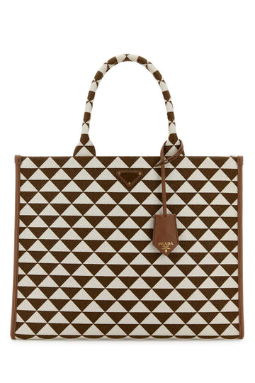 PRADA Embroidered Fabric Large Symbol Shopping Handbag