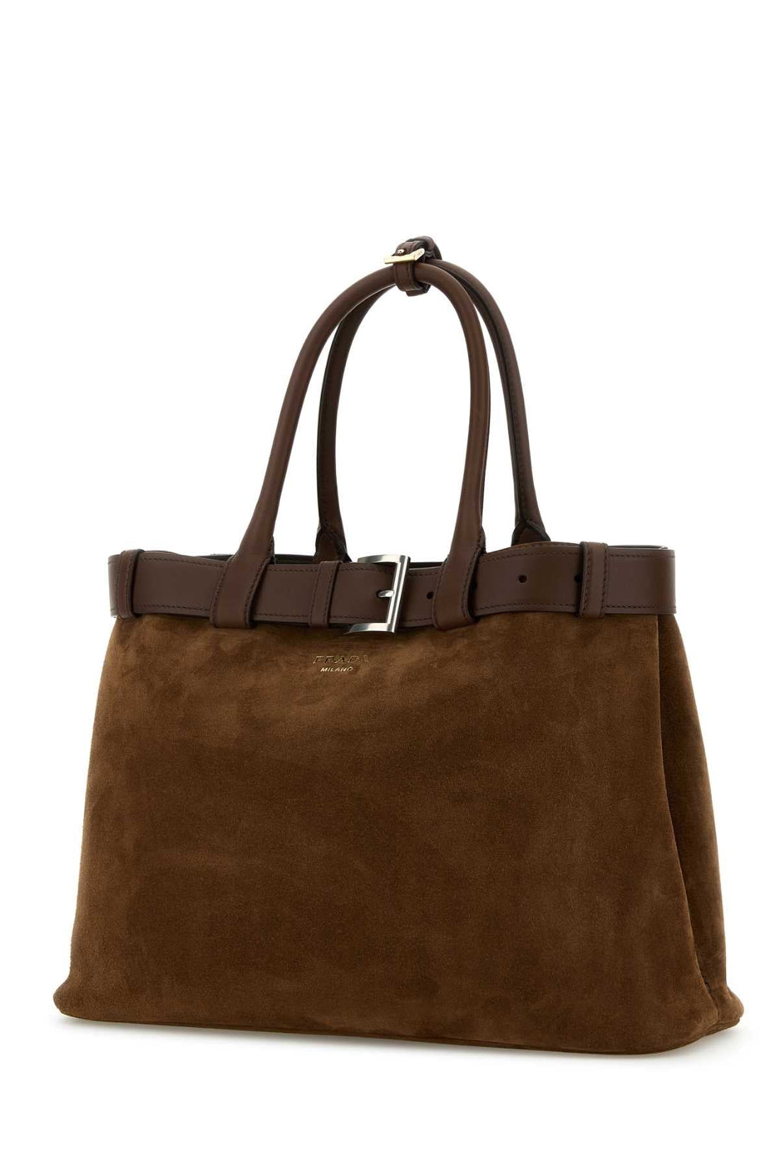 PRADA Large Suede Buckle Handbag