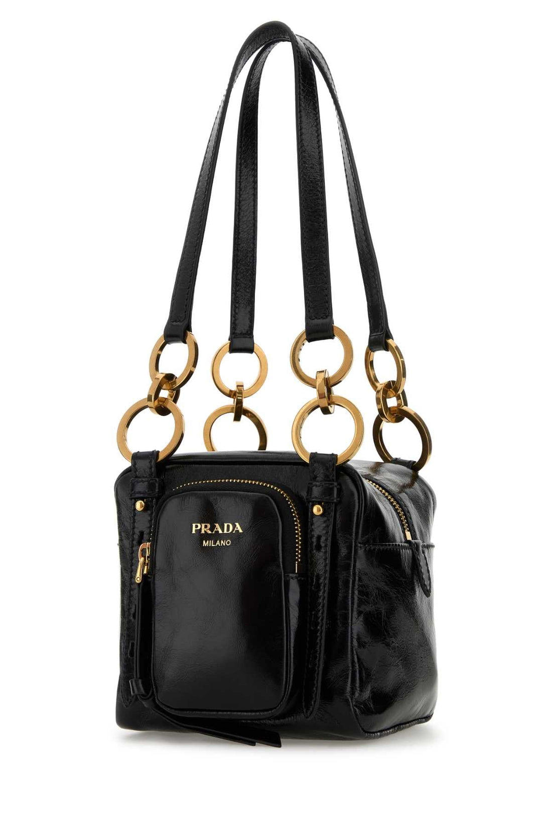 PRADA Mini Dangle Leather Boston Handbag