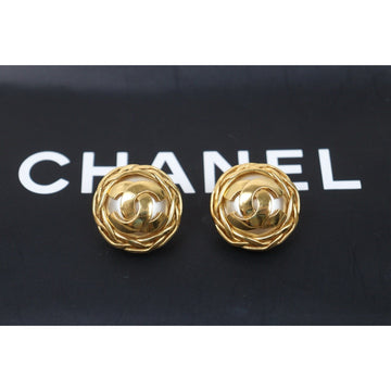 Very Good ( Rank A)?CHANEL COCO Mark 24K Gold Plating Pearl Earrings  Made In 1995Year ?25061913