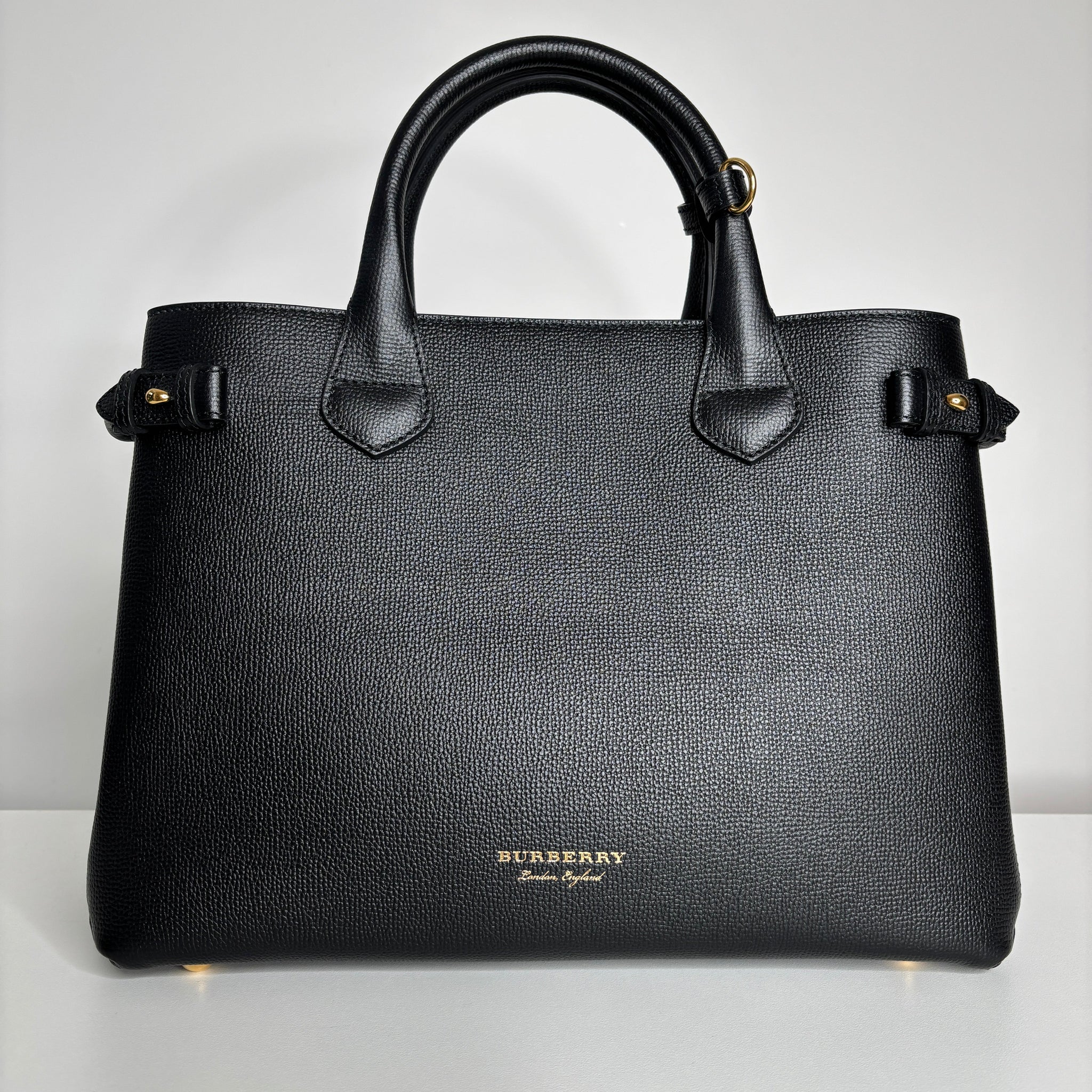 Burberry Medium Banner Black Leather House Check Shoulder Bag