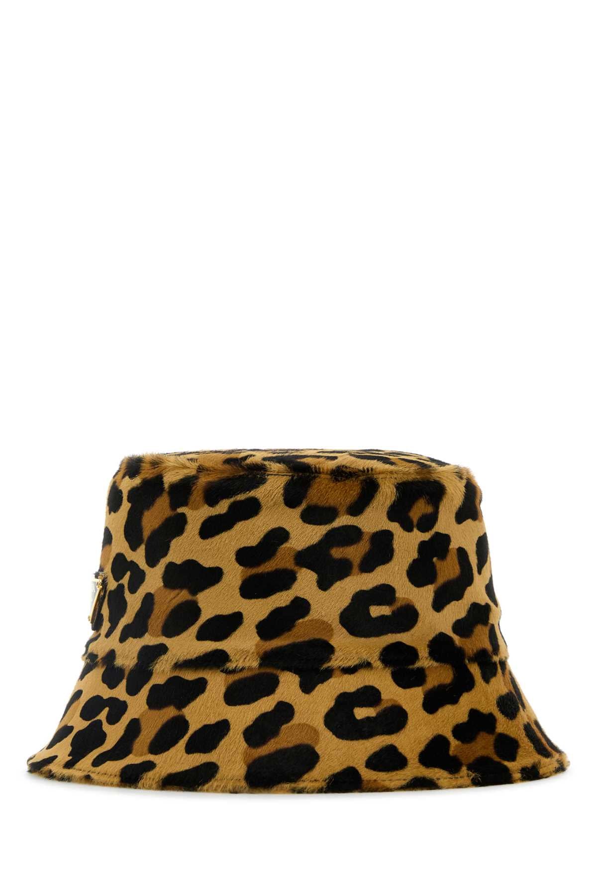 PRADA Printed Leather Hair Bucket Hat for Women