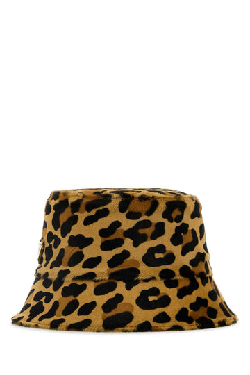 PRADA Printed Leather Hair Bucket Hat for Women