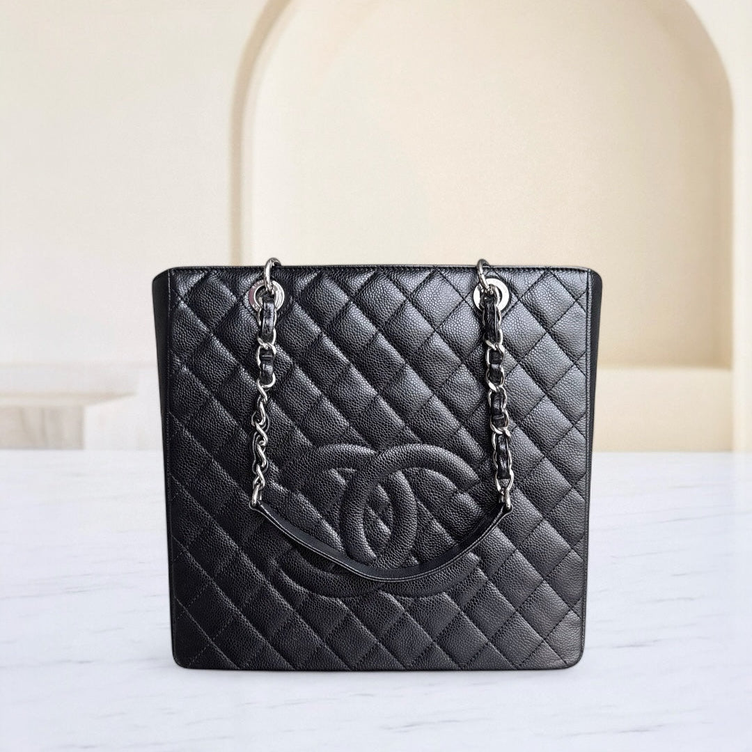 Chanel PST Petite Shopping Tote XL - Extra Large Caviar Grained Calfskin Black Silver Hardware Series 16
