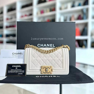 *Full Set, Receipt* Caviar Le Boy Small Quilted Cream White Golden Hardware Series 27