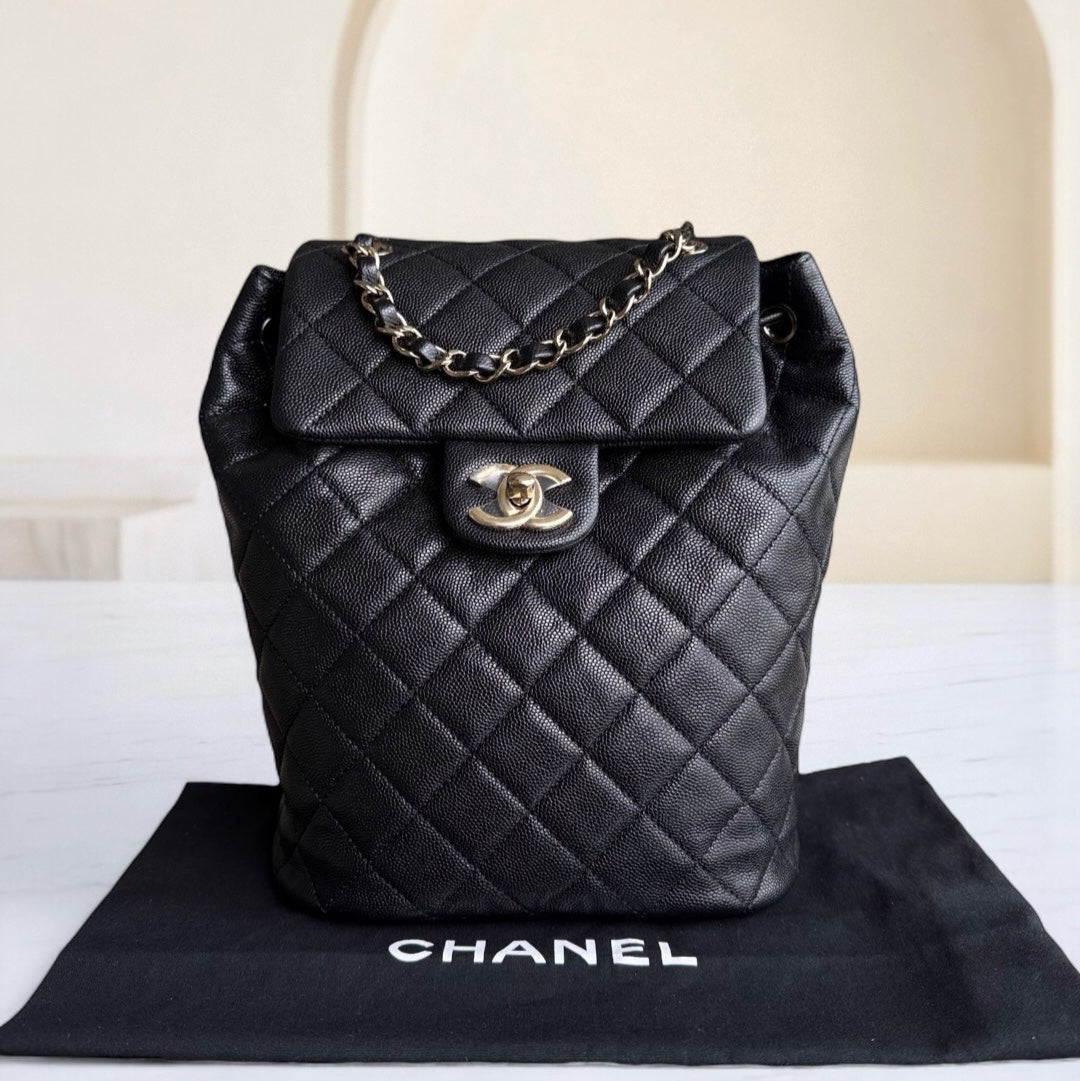 Chanel Urban Spirit Backpack- Caviar Black Gold Hardware Microchip