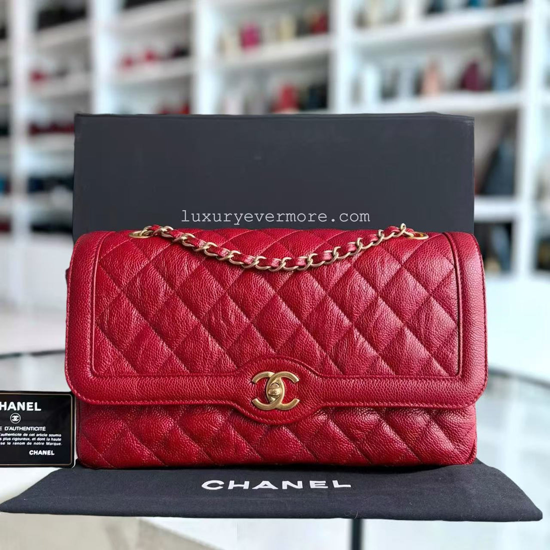 Chanel Two-Tone Crumpled Flap - Caviar 29CM Quilted Red Gold Hardware Series 21