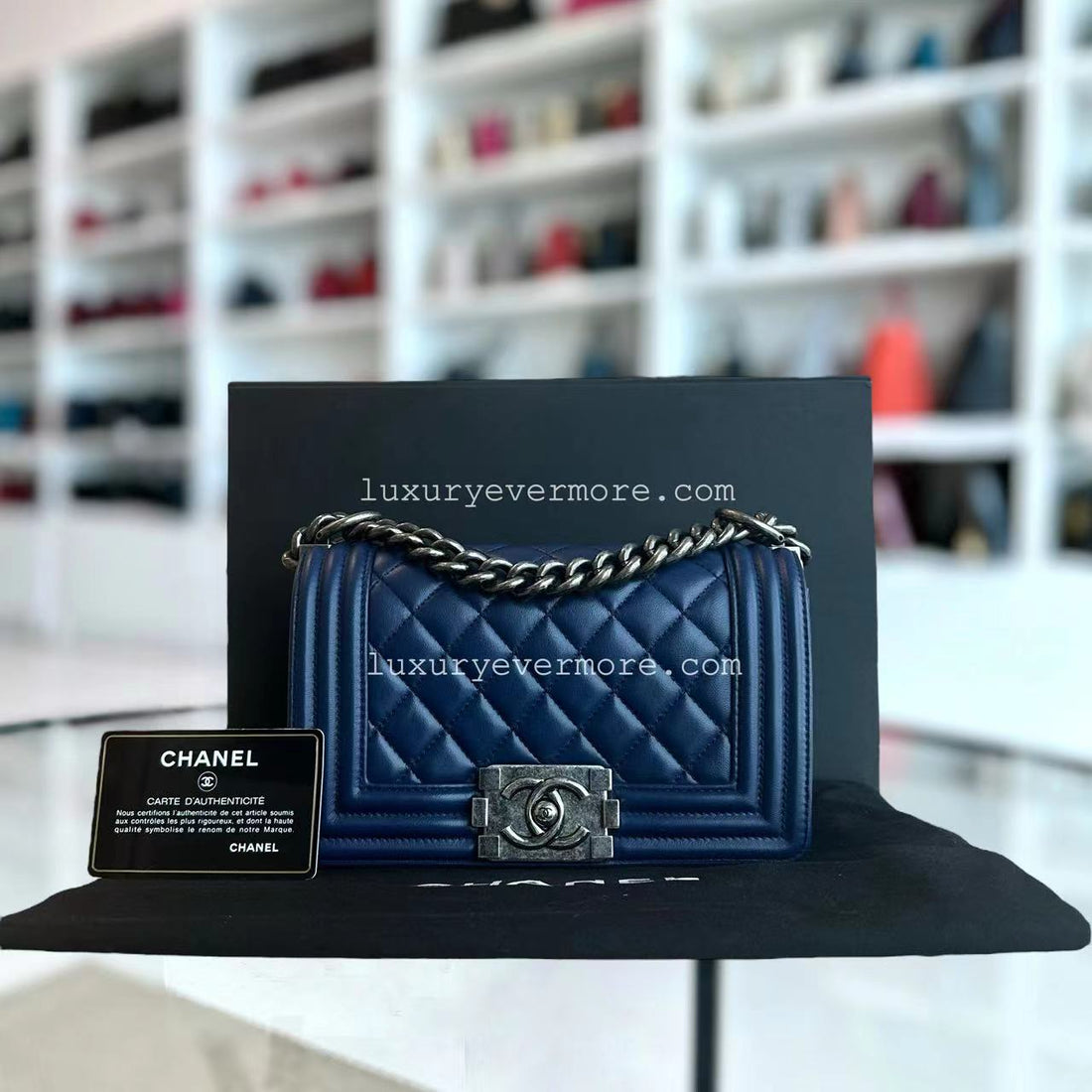 Chanel Boy Small - Quilted Lambskin Dark Blue Ruthenium Silver Hardware Series 21