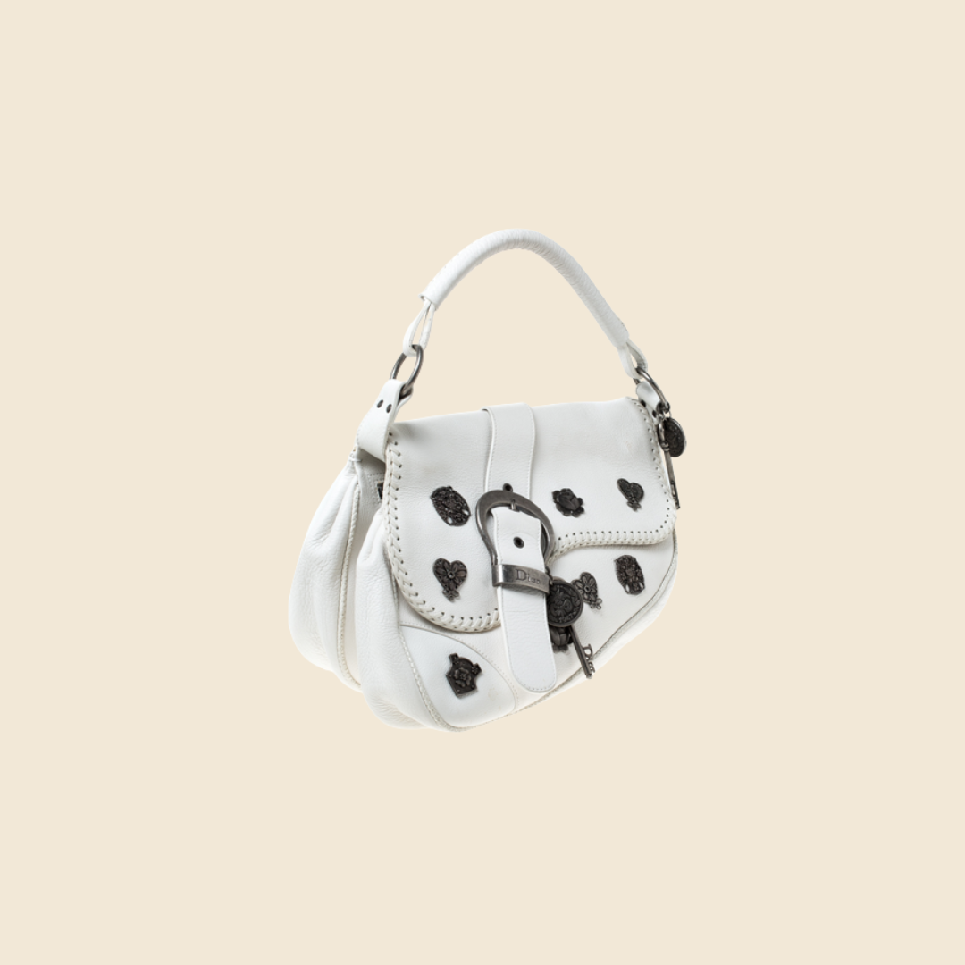CHRISTIAN DIOR WHITE LEATHER GAUCHO ALPINE SADDLE BAG