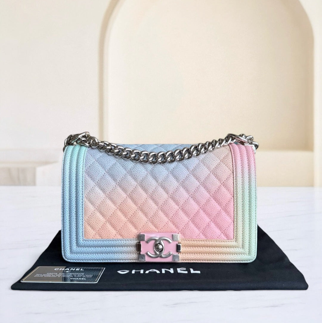 Chanel Boy Medium - Caviar 25CM Quilted Grained Calfskin Rainbow Limited Edition Series 25