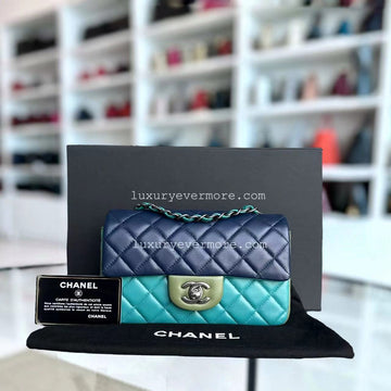 Mini Classic Flap Quilted Lambskin Multi-color Blue Green Silver Hardware Series 21