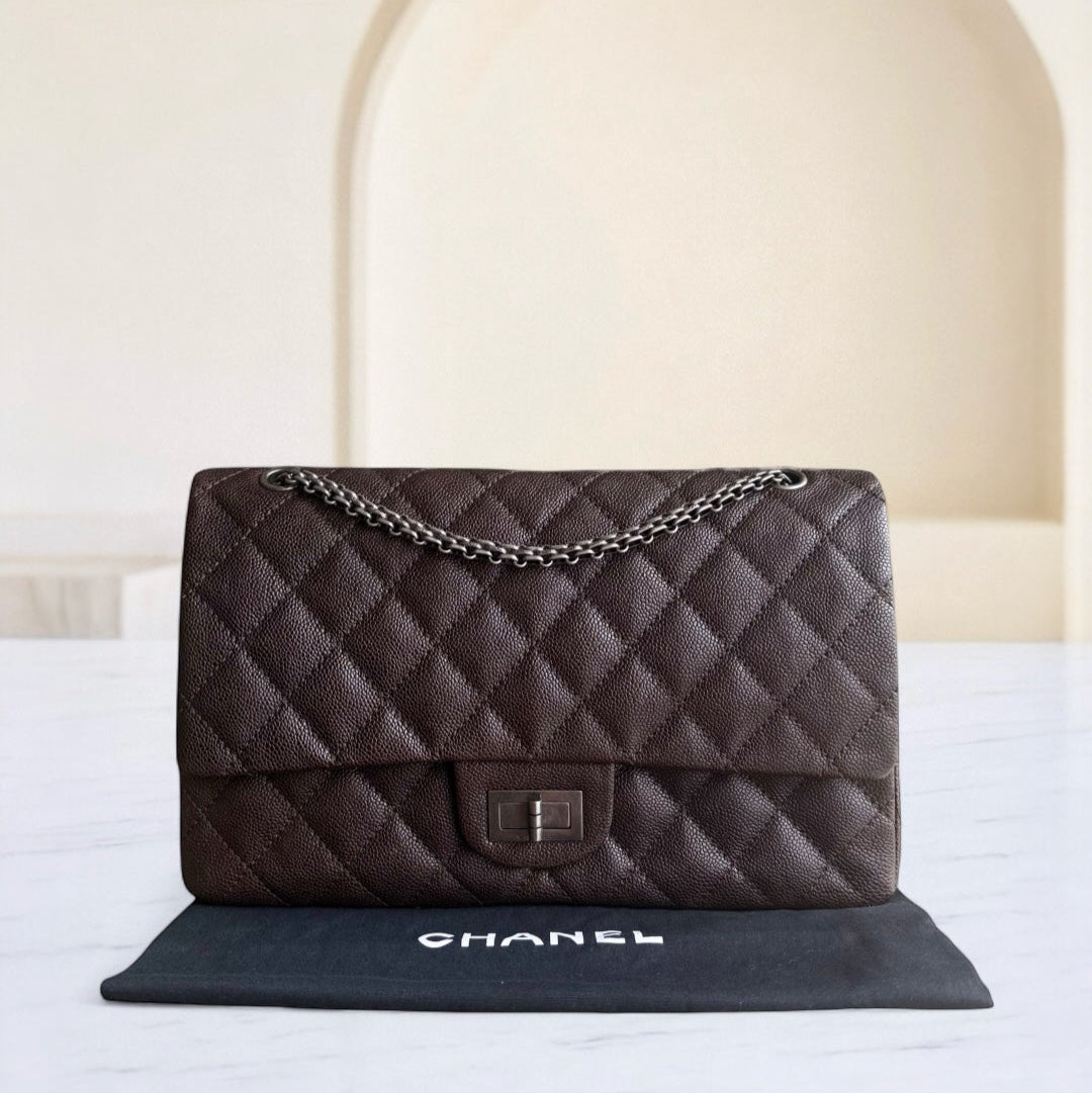 Chanel 2.55 Reissue 227 - Caviar Quilted Grained Calfskin Dark Brown Silver Hardware Series 14