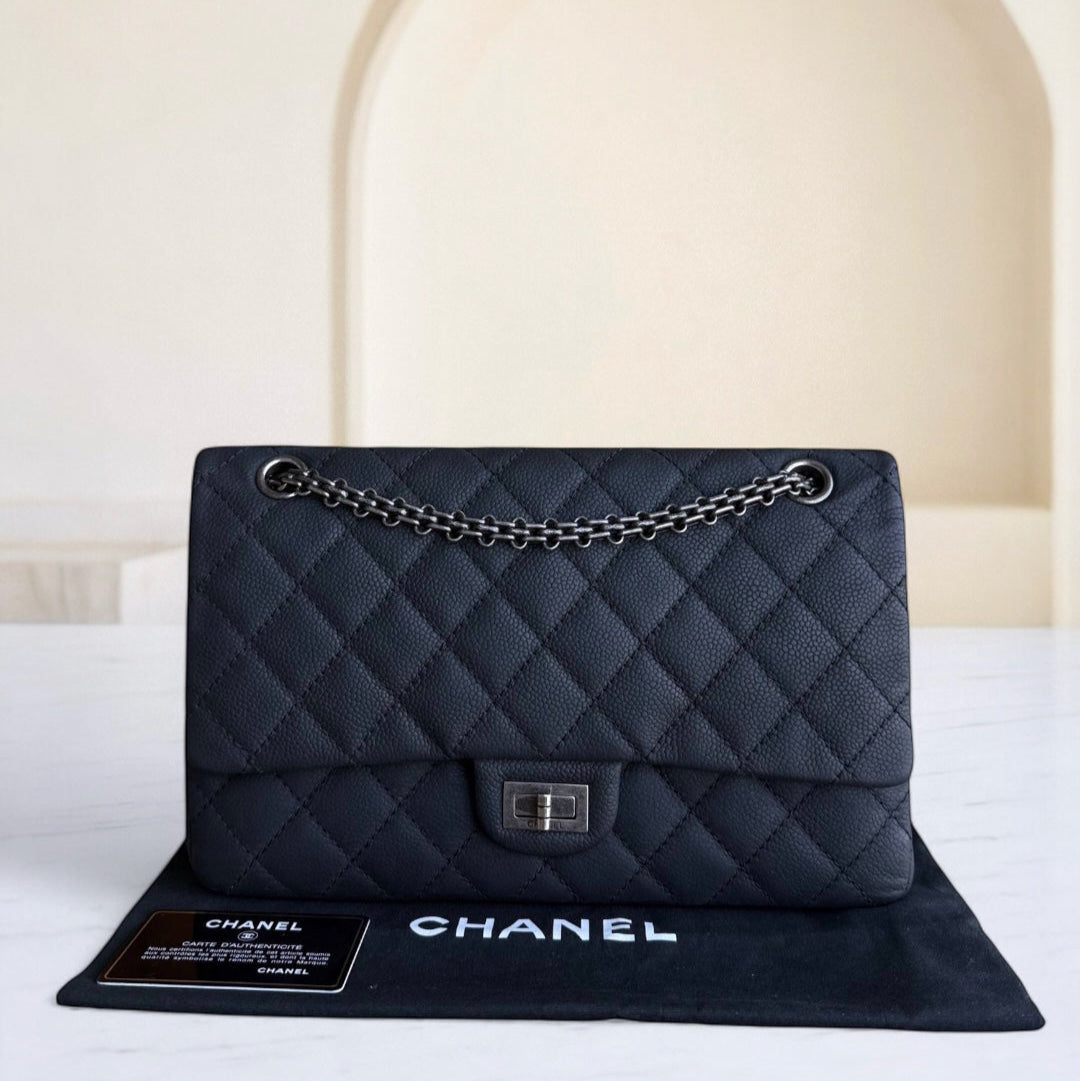 Chanel 2.55 Reissue 226 - Iridescent Caviar Quilted Grained Calfskin Black Silver Hardware Series 17