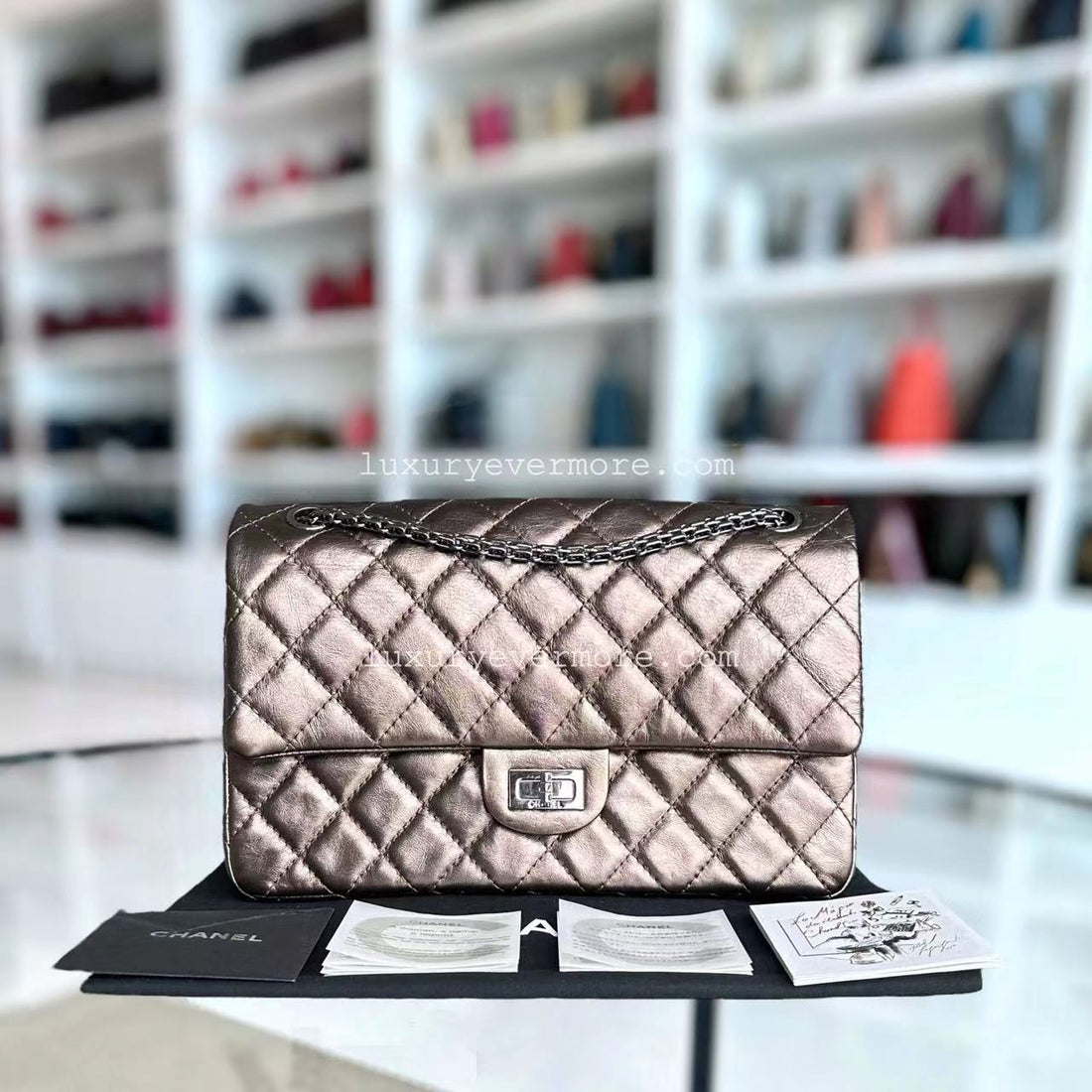 Chanel 2.55 Reissue 226 28CM Quilted Calfskin Metallic Bronze Silver Hardware Series 12