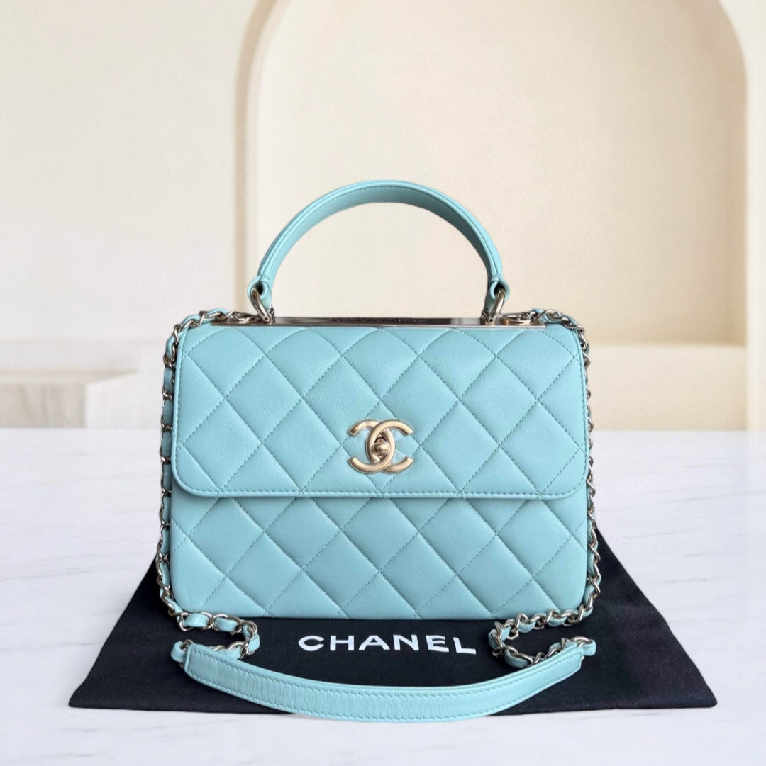 Chanel Trendy CC Small - Quilted Lambskin Light Blue Gold Hardware