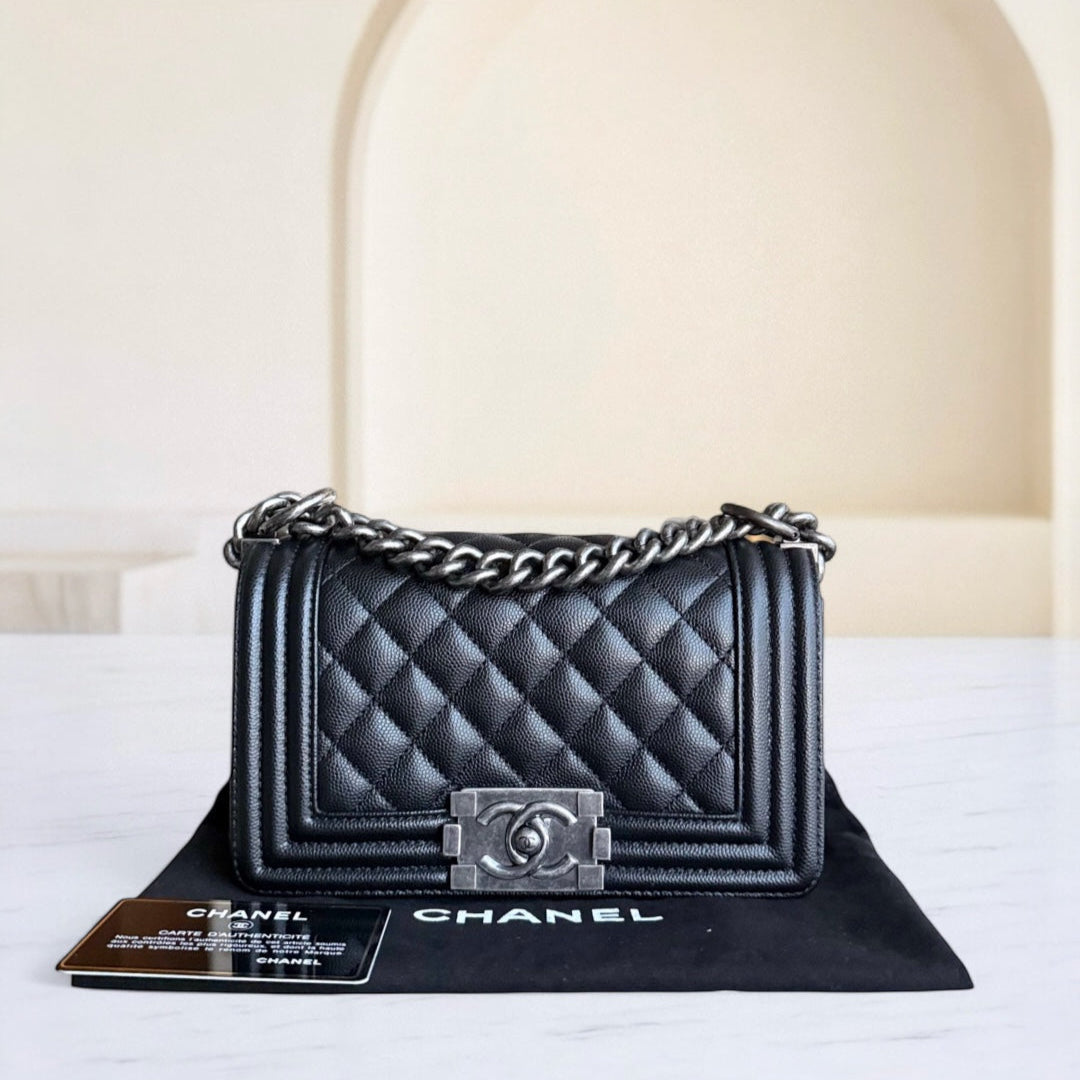 Chanel Boy Small - Caviar Quilted Grained Calfskin Black Ruthenium Silver Hardware Series 26