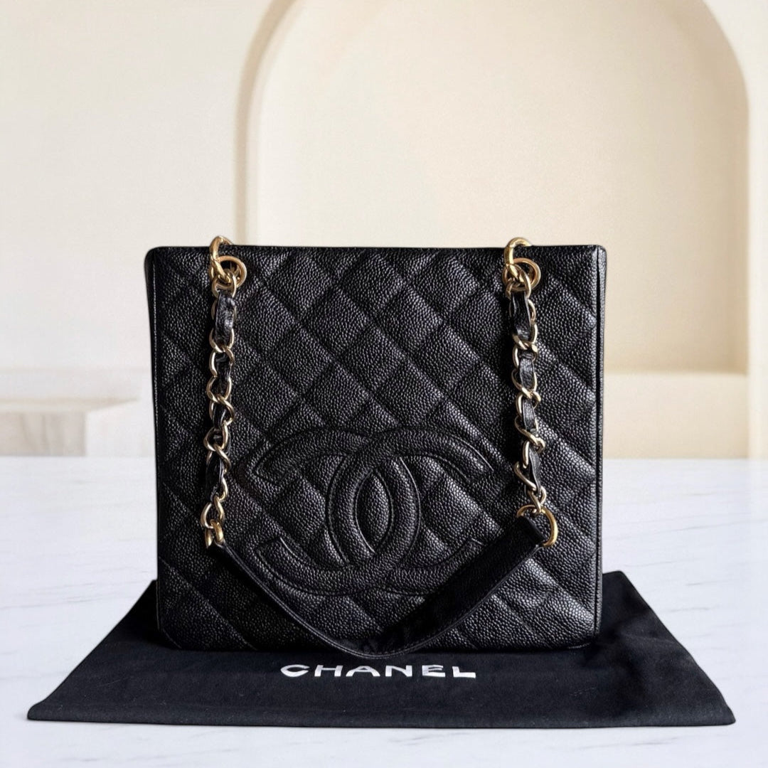 Chanel PST Petite Shopping Tote - Caviar Quilted Grained Calfskin Black Gold Hardware Series 8