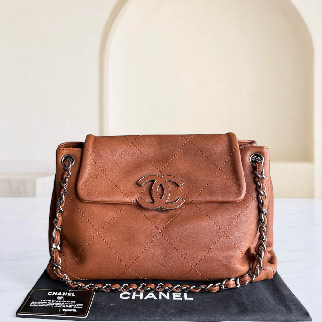 Chanel  Hamptons Accordion Flap - Quilted Wild Stitch Calfskin Dark Brown Silver Hardware Series 15