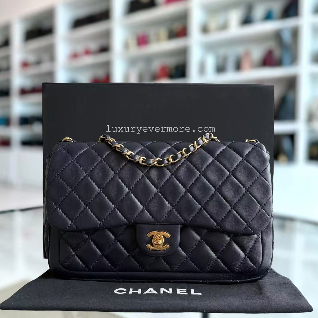 Chanel Quilted Flap - Seasonal Single Flap Lambskin Dark Navy Blue Gold Hardware Series 18