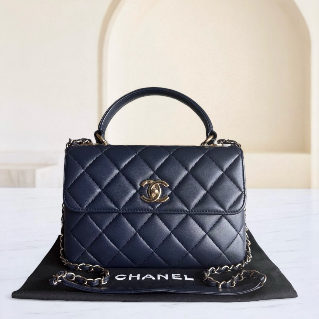 Chanel Trendy CC Small - Quilted Lambskin Dark Navy Blue Gold Hardware Series 23