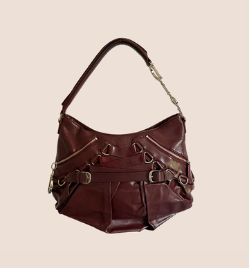 CHRISTIAN DIOR 2007 BURGUNDY LEATHER CORSET BAG