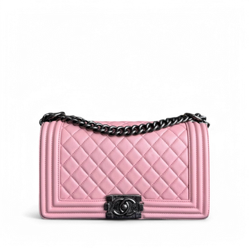 Chanel Boy Medium - 25CM Quilted Lambskin Light Pink Ruthenium Silver Hardware Series 20