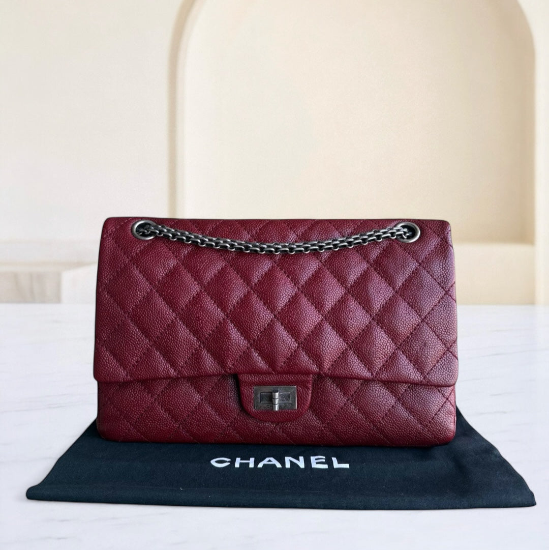 Chanel 2.55 Reissue 226 - Caviar Quilted Grained Calfskin Burgundy Dark Red Ruthenium Silver Hardware Series 14