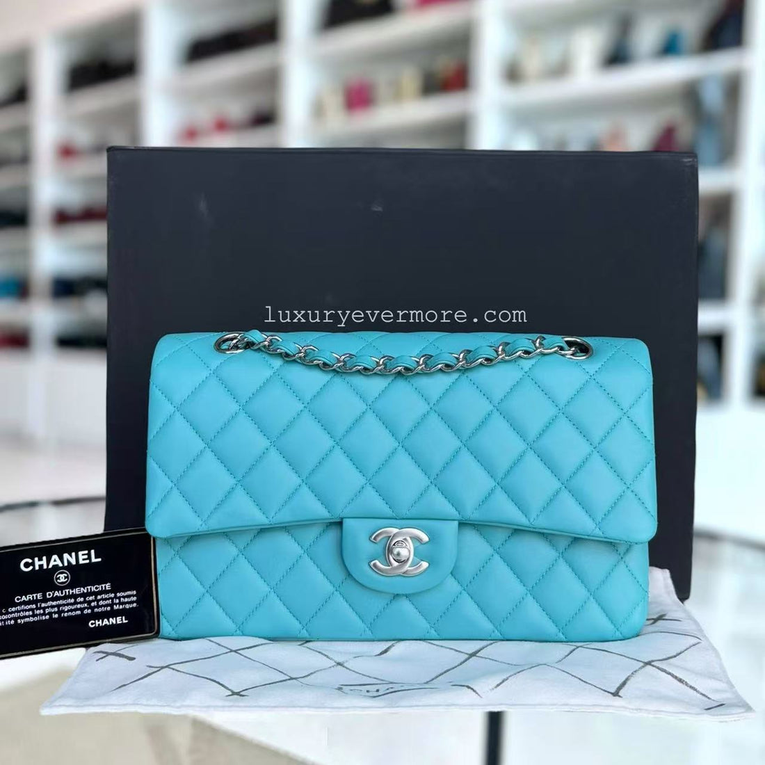*Un* Chanel Classic Flap Medium - 25CM Quilted Lambskin Blue Silver Hardware Series 19