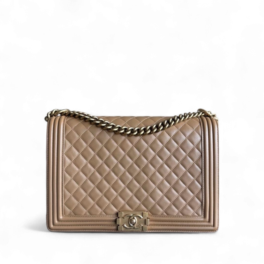 Chanel Boy Large - Quilted Lambskin Brown Gold Hardware Series 19