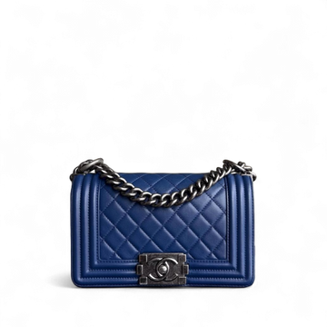 Chanel Boy Small - 20CM Quilted Lambskin Blue Ruthenium Silver Hardware