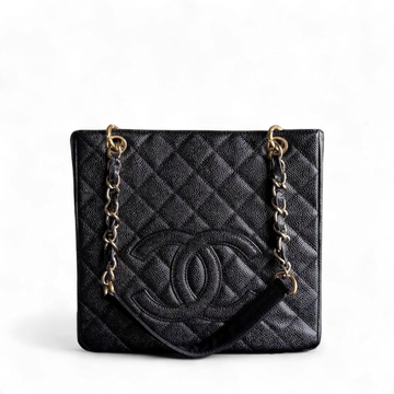 Chanel PST Petite Shopping Tote - Caviar Quilted Grained Calfskin Black Gold Hardware Series 8
