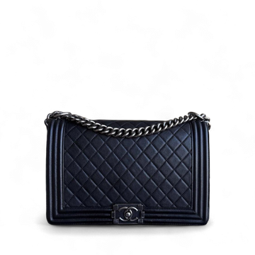 Chanel Boy New Medium - 28CM Quilted Lambskin Black Silver Hardware Series 23