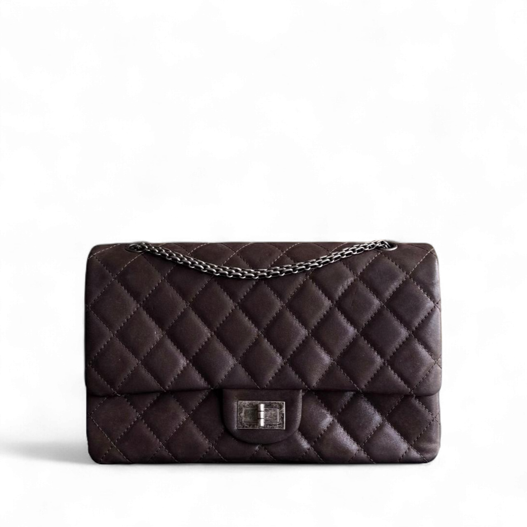 Chanel 2.55 Reissue 227 Maxi - Quilted Iridescent Calfskin Dark Brown Silver Hardware Series 14